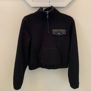 David Lerner Half Zip Black Faux Fur Pullover